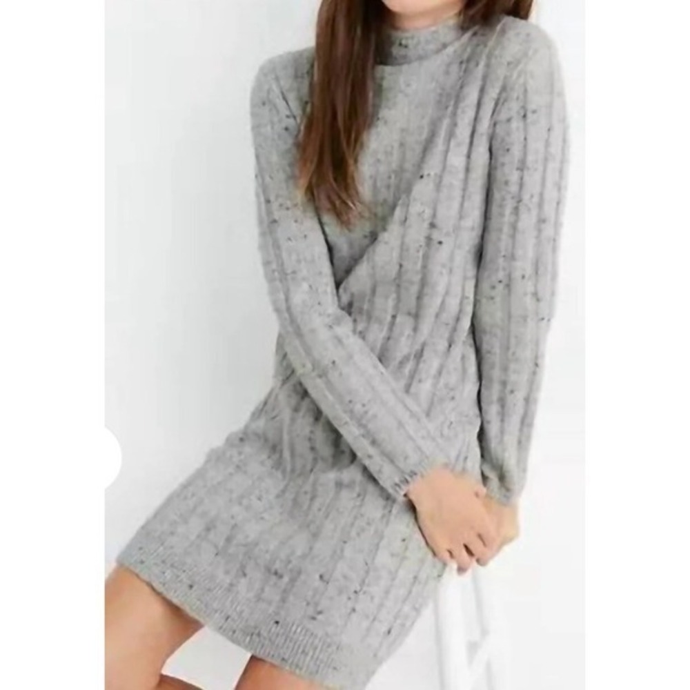 Madewell Donegal‎ Rolled Mock Neck Wool Blend Mini Sweater Gray Dress Size S